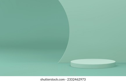 3D-Podium-Rundplattform mit geschwungener Wand Produkt Premium Präsentationsraum realistisch Vektorgrafik. Werbebühne für die Grundflachzylinder-Grundflaeche