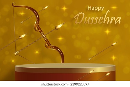 3d Podium round stage style, for Dussehra festival celebration, the Indian illustration of Lord Rama symbols with oriental elements 