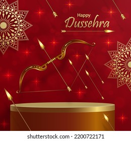 3d Podium round stage style, for Dussehra festival celebration, the Indian illustration of Lord Rama symbols with oriental elements 