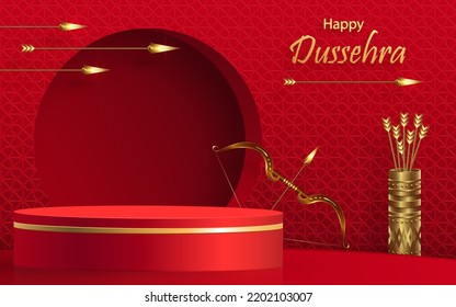 3d Podium round stage style, for Dussehra festival celebration, the Indian illustration of Lord Rama symbols with oriental elements 