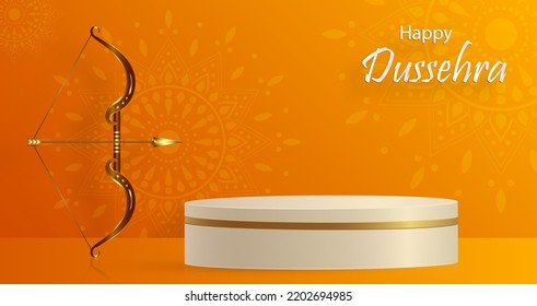 3d Podium round stage style, for Dussehra festival celebration, the Indian illustration of Lord Rama symbols with oriental elements 