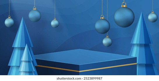 3d Podium round stage style, for Merry Christmas and happy new year and festivals or greeting festival on paper cut art and craft with color background and festive elements