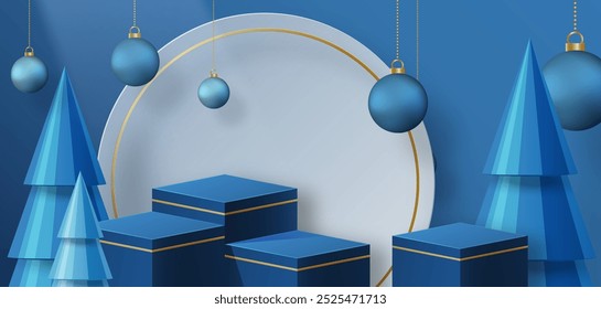 Estilo redondo de la etapa del podio 3d, para las Navidades felices y el año nuevo feliz y los festivales o el festival del saludo en el arte del corte del papel y el arte con el fondo del color y los Elementos festivos