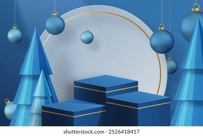 Estilo redondo de la etapa del podio 3d, para las Navidades felices y el año nuevo feliz y los festivales o el festival del saludo en el arte del corte del papel y el arte con el fondo del color y los Elementos festivos