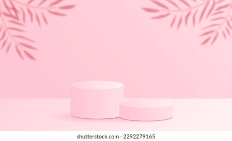3d podio con fondo de hojas de sombra. Papel de fondo de pantalla de hojas de palma.