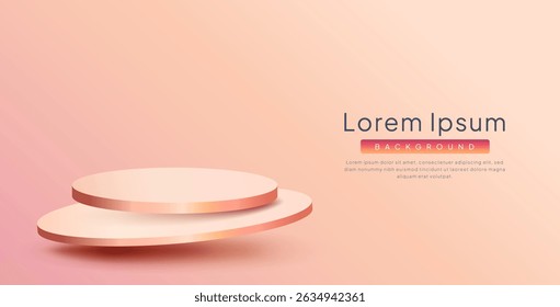Podio 3D en tonos metálicos melocotón suave con sutiles sombras e iluminación. Perfecto para mostrar cosméticos, marcas de lujo o maquetas de productos elegantes en un estilo minimalista y moderno