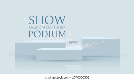 3D podium with soft spotlight. Realistic minimal empty scene. Showcase and shelf. Trendy empty stage.