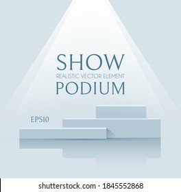3D podium with soft spotlight. Realistic minimal empty scene. Showcase and shelf. Trendy empty stage.