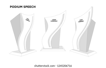 3d podium speech for presentation product and exhibition with blank space logo company. Vector sketch outline drawing editable.