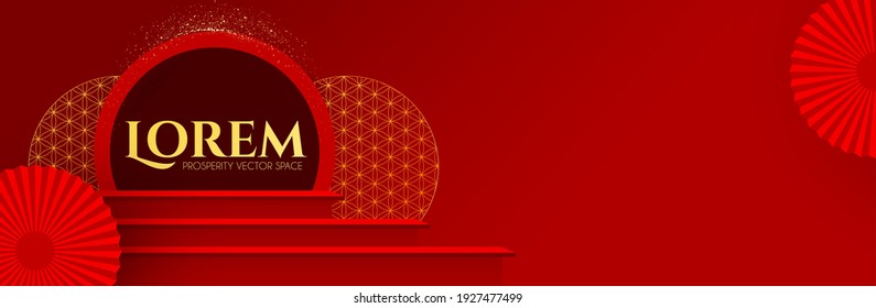 3D podium. Square stage with chinese traditional elements. Asian promotion design pemplate. Chinese new year.