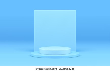 3d podium stage cylinder level platform geometric basic construction for product promo realistic vector illustration. Pedestal scene foundation squared wall minimalist exhibition museum gallery stand