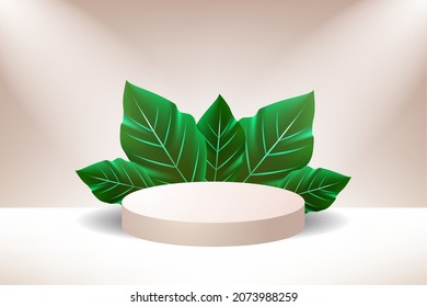 3d podium stage with leaves vector illustration