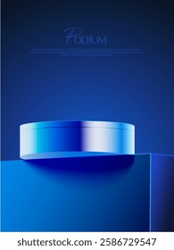 3d podium or stage on a box for product showcase, prize rewards isolated on deep blue background.  3d stage background.