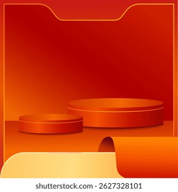 3d podium or stage on the floor product showcase, prize rewards isolated on deep blue background. 3d stage in vector illustration