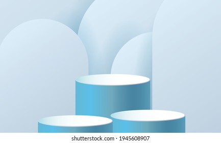 3d podium stand geometric soft blue background minimal modern vector illustation display 