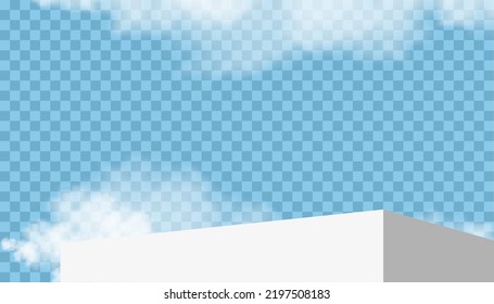 3D-Podium-Schritt der geometrischen Plattform auf blauem, transparentem Hintergrund,Vectorhorizon-Banner mit Stage Showcase-Mock auf Sommerwolken,Minimales Szenendesign mit Stand für die Produktpräsentation 