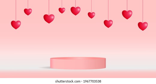 3d podium themed vector symbol of pink love for weddings, engagements, proposals, romantic, valentines, affection,