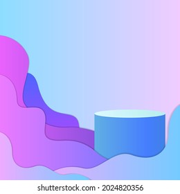 Ilustración vectorial de podio 3d para la visualización de producto con fondo de ondas. folletos de belleza, moda, zapatos y otros productos