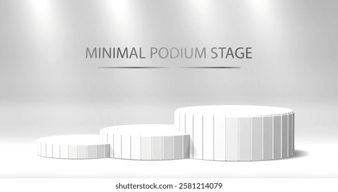 3D podium with white metallic shine and square product on window light background. In minimalist design. Studio showcase for cosmetic products, fashion stage for layout display.