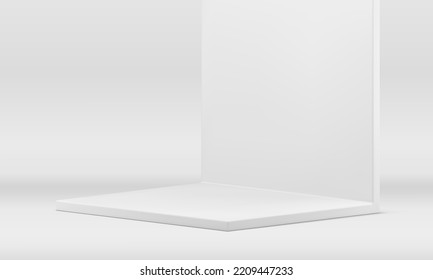 3d podium white squared wall stand for win event advertising product presentation isometric realistic vector illustration. Pedestal stage basic foundation minimalist rendering architecture