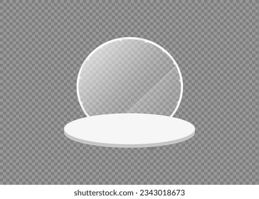 3D podium. White podium. Vector geometric forms. Abstract minimal wall scene for mockup products display. Podium with mirror