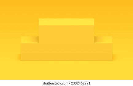 3d podium yellow best award arena stairs for event ceremony celebration realistic vector illustration. Pedestal basic foundation championship place competition ladder level stage construction