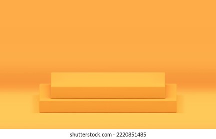 3d podium yellow squared level stairs award arena competition win best celebration realistic vector illustration. Polygonal pedestal step premium minimalist architecture basic foundation decor design
