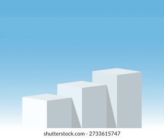 Podios 3D sobre fondo de cielo azul. Podios para la demostración del producto, etapa de verano para la visualización y presentación del producto