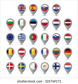 3D pointer with the flags of European Union isolated on white background