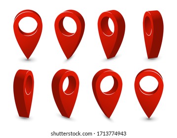 3D pointer location map pin set. Travel destination place symbol collection. Road business navigation objects isolated on white background.