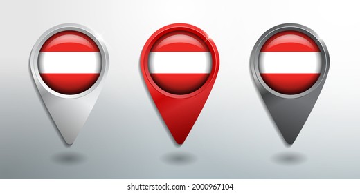 3D Pointer, Tag and Location Marker with Round Flag Nation of Austria White, Red and Grey Glossy Model
