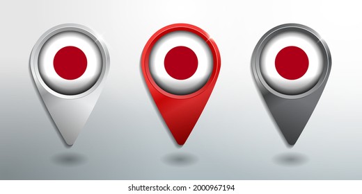 3D Pointer, Tag and Location Marker with Round Flag Nation of Japan White, Red and Grey Glossy Model