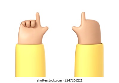 3D pointing hand gestures isolated on white background. Cartoon palm with index finger showing up.  Hand touching or pointing something. Vector 3d Illustration