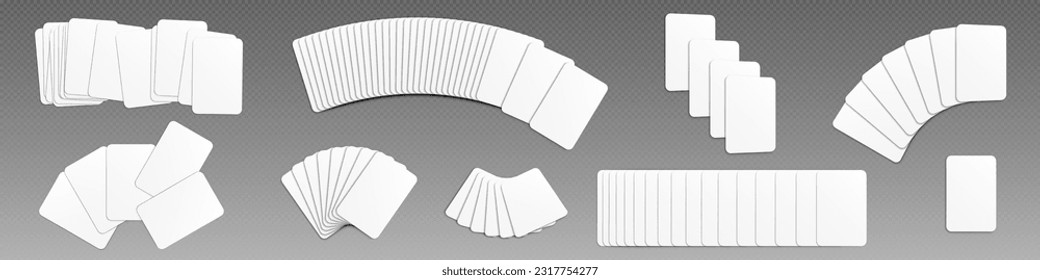 3d poker blank white play card game mockup. Isolated paper icon template for casino or fortune divination template. Different gamble hand combinations and alignment clipart for online application