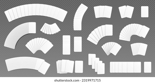 3d poker blank white play card game mockup. Isolated paper icon template for casino or fortune divination template. Different gamble hand combinations and alignment clipart for online application