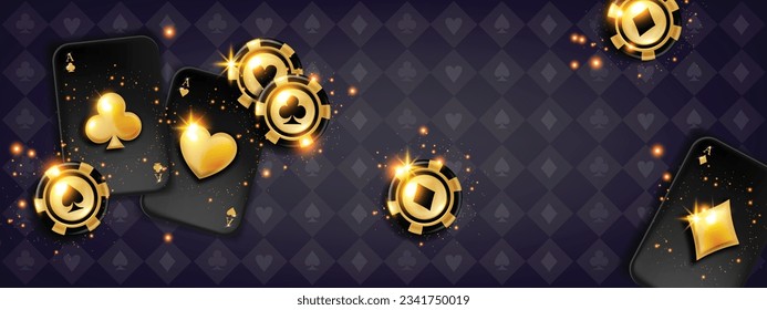 3D poker chips casino vector background, gold play blackjack cards Vegas banner, gambling concept. Royal lucky online wallpaper, shiny glossy glitter, royal game texture. Casino winner club background