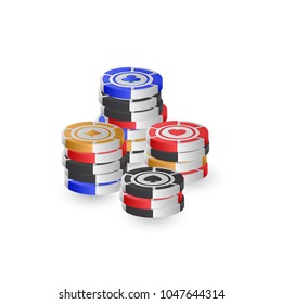 3D poker chips isolated on white background for Casino concept.