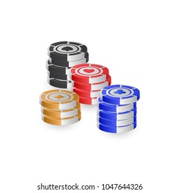 3D poker chips isolated on white background for Casino concept.