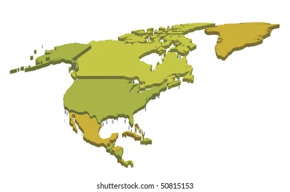 3d political map of north america with country territories