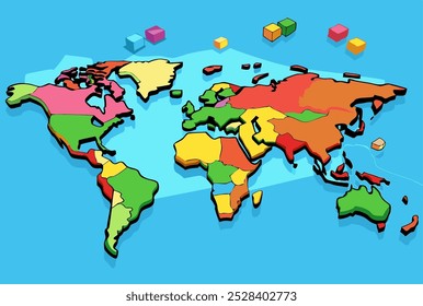 3D political map of the world
