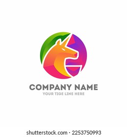 3d polygon colorful unicorn design. Mythological unicorn logo polygon style vector