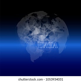 3D polygon mesh planet, dots and lines connected to the grid, abstract background. Big data and information technology concept.