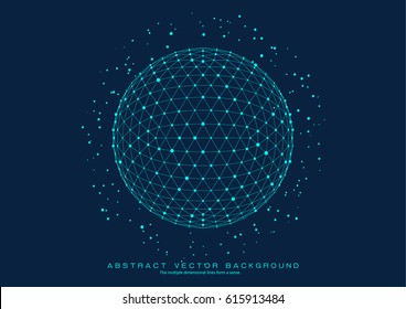 3D Polygon Mesh Planet, Dots And Lines Connected To The Grid, Abstract  Background