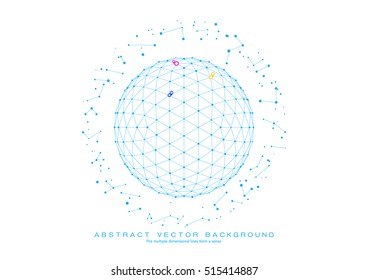 3D polygon mesh sphere, Science and technology background vector point line connection