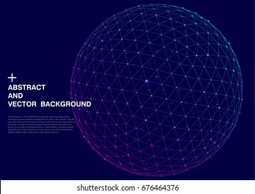 3D polygon mesh sphere, Science and technology background point line connection