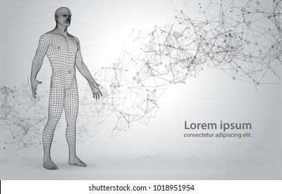 3D Polygona Human on Abstract Space Background with Connecting Dots and Lines