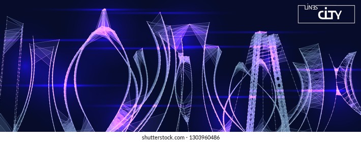 
3d polygonal abstract city. Futuristic concept background. Metropolis virtual reality. Vector illustration.