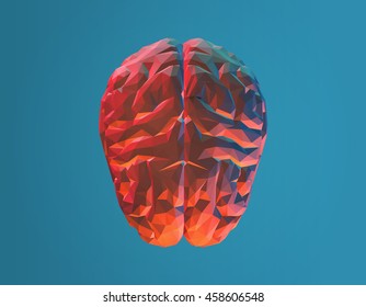3D polygonal brain from top view on turquoise background
