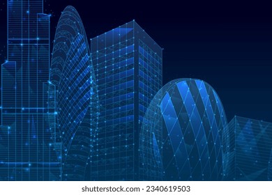 3d polygonal City, future, futuristic concept, metropolis. Polygonal. Abstract digital high tech city design for banner background