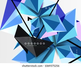 3d polygonal elements abstract background, textured vector modern template, blue color